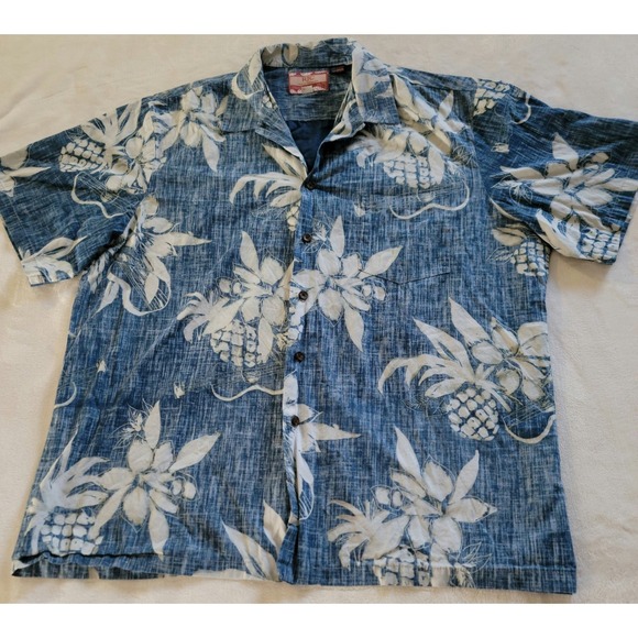 RJC Men's Blue Floral/Guitar Hawaiian Short-Sleeve Button-Down Shirt Size 2XL - Picture 2 of 8